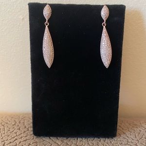 Luxury Sterling Silver 925 CZ Zirconia Drop Earrings Rose Tone